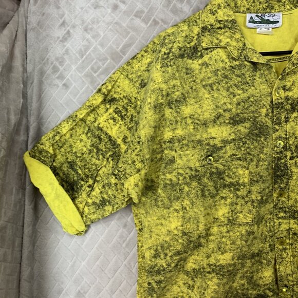 B-29 Mens L Button Up Shirt Yellow Short Sleeve Collared USA Made Hipster Ska - Picture 3 of 16